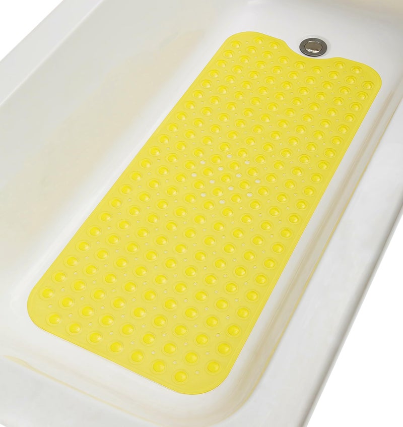 Tike Smart Extra-Long Non-Slip Bathtub & Shower Mat 39â€x16â€ (Smooth/Non-Textured Tubs Only) Safe, Clean, Machine-Washable, Superior Grip&Drainage, Vinyl, Transparent Light Yellow - Image 1
